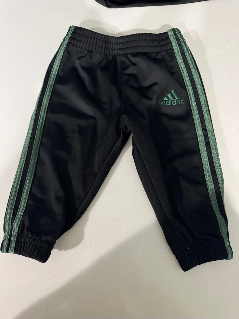 adidas Kids Black Joggers with Green Stripes